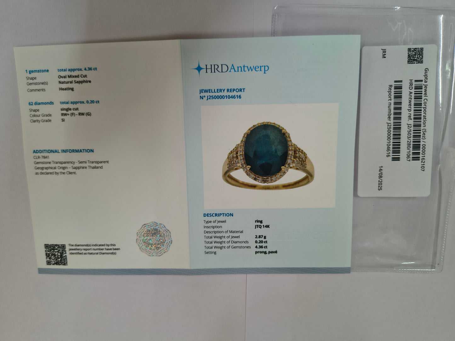 4.56 Ct Oval Mixed Cut Natural Sapphire 14K Gold Ring