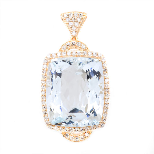 7.92 Ct Cushion Natural Aquamarine 14K Gold Pendant
