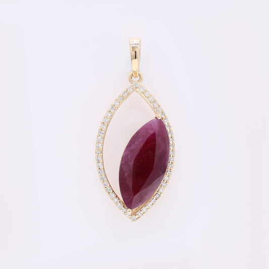3.99 Ct Marquise Mixed Cut Natural Ruby 14K Gold Pendant
