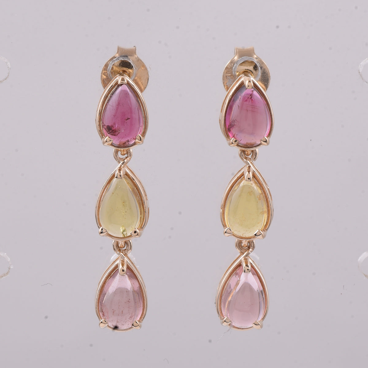 2.46 Ct Pear Cabochon Natural Tourmaline 14K Gold Earrings