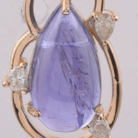 3.66 Ct Pear Cabochon Natural Tanzanite 14K Gold Pendant