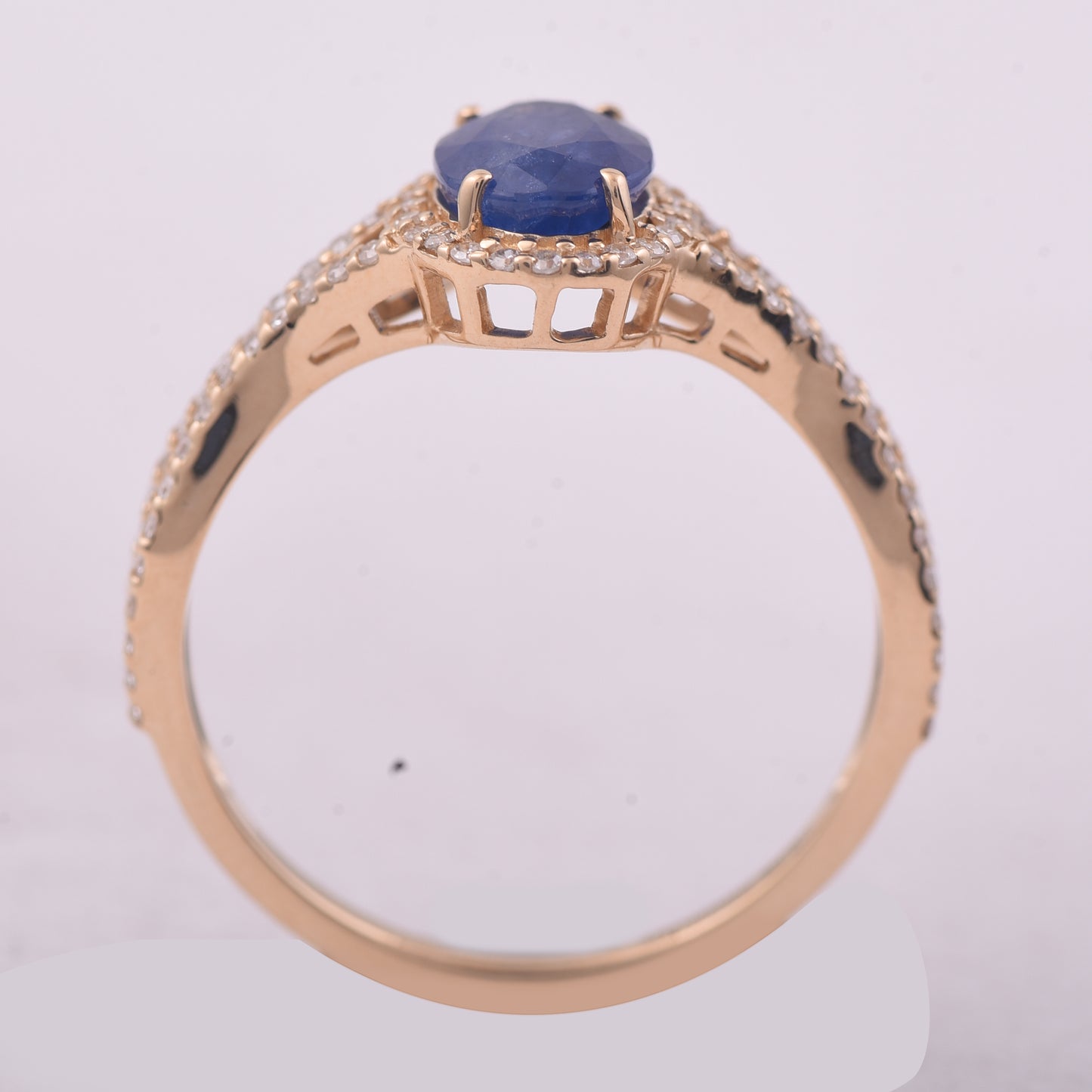1.69 Ct Oval Mixed Cut Natural Sapphire 14K Gold Ring