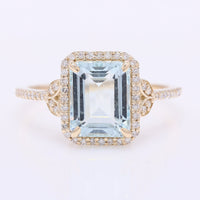 2.63 Ct Octagon Step Cut Natural Aquamarine 14K Gold Ring