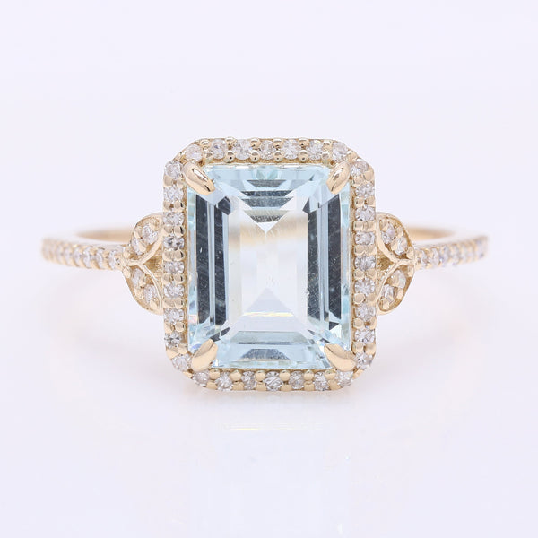 2.63 Ct Octagon Step Cut Natural Aquamarine 14K Gold Ring