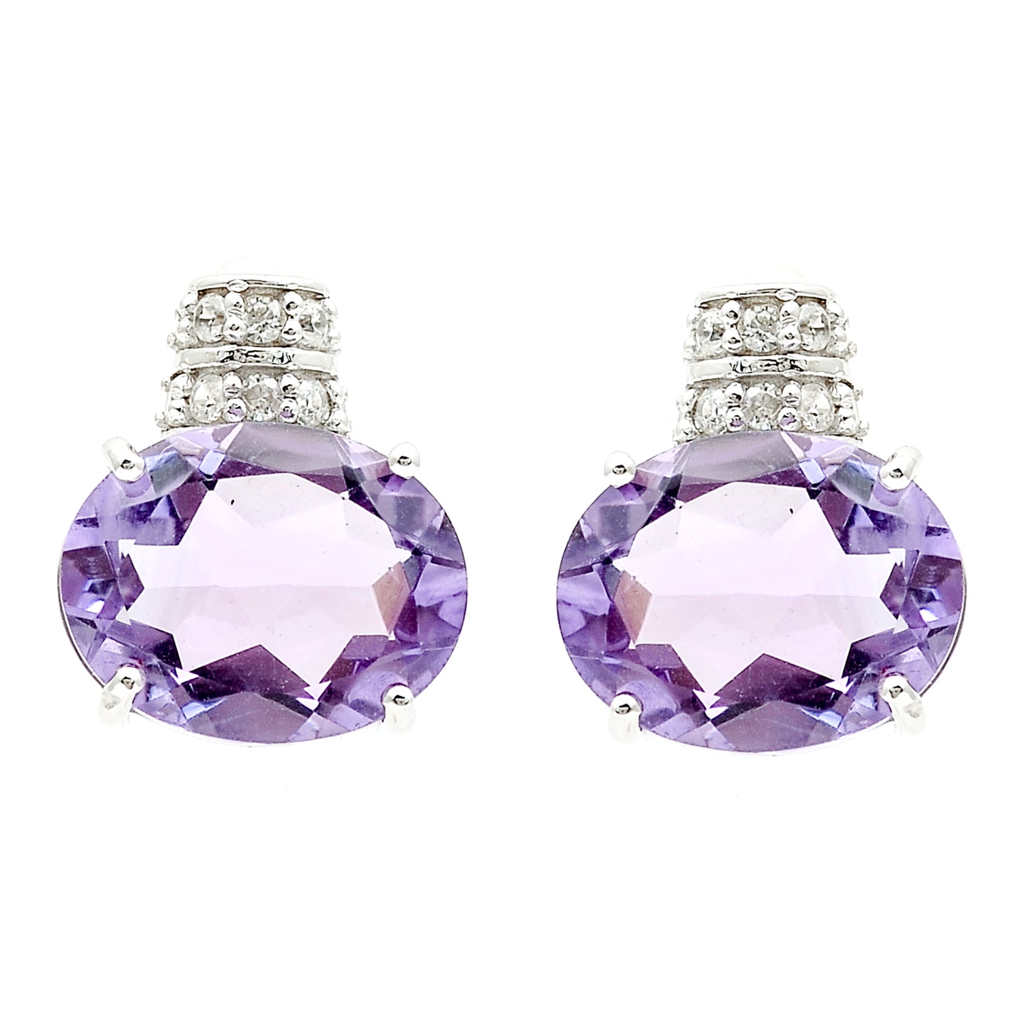 4.51 Ct Oval Amethyst, White Zircon 925 Sterling Silver Earrings