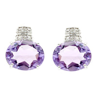 4.51 Ct Oval Amethyst, White Zircon 925 Sterling Silver Earrings