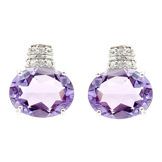 4.51 Ct Oval Amethyst, White Zircon 925 Sterling Silver Earrings