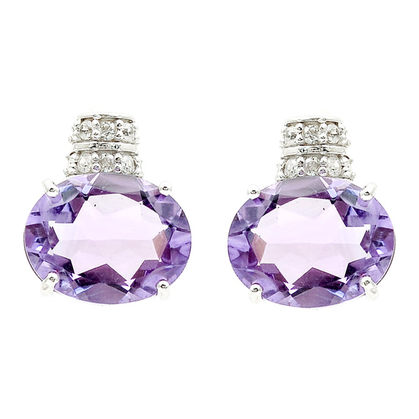 4.51 Ct Oval Amethyst, White Zircon 925 Sterling Silver Earrings