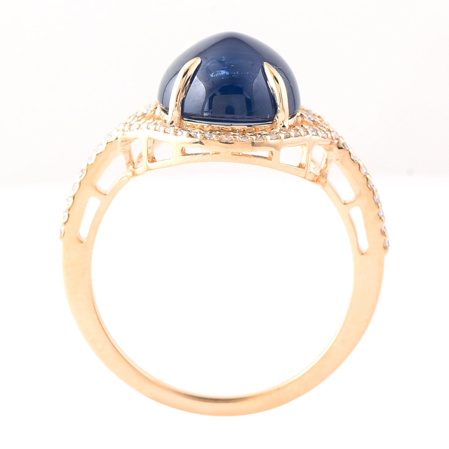 6.68 Ct Oval Cabochon Cut Natural Sapphire 14K Gold Ring