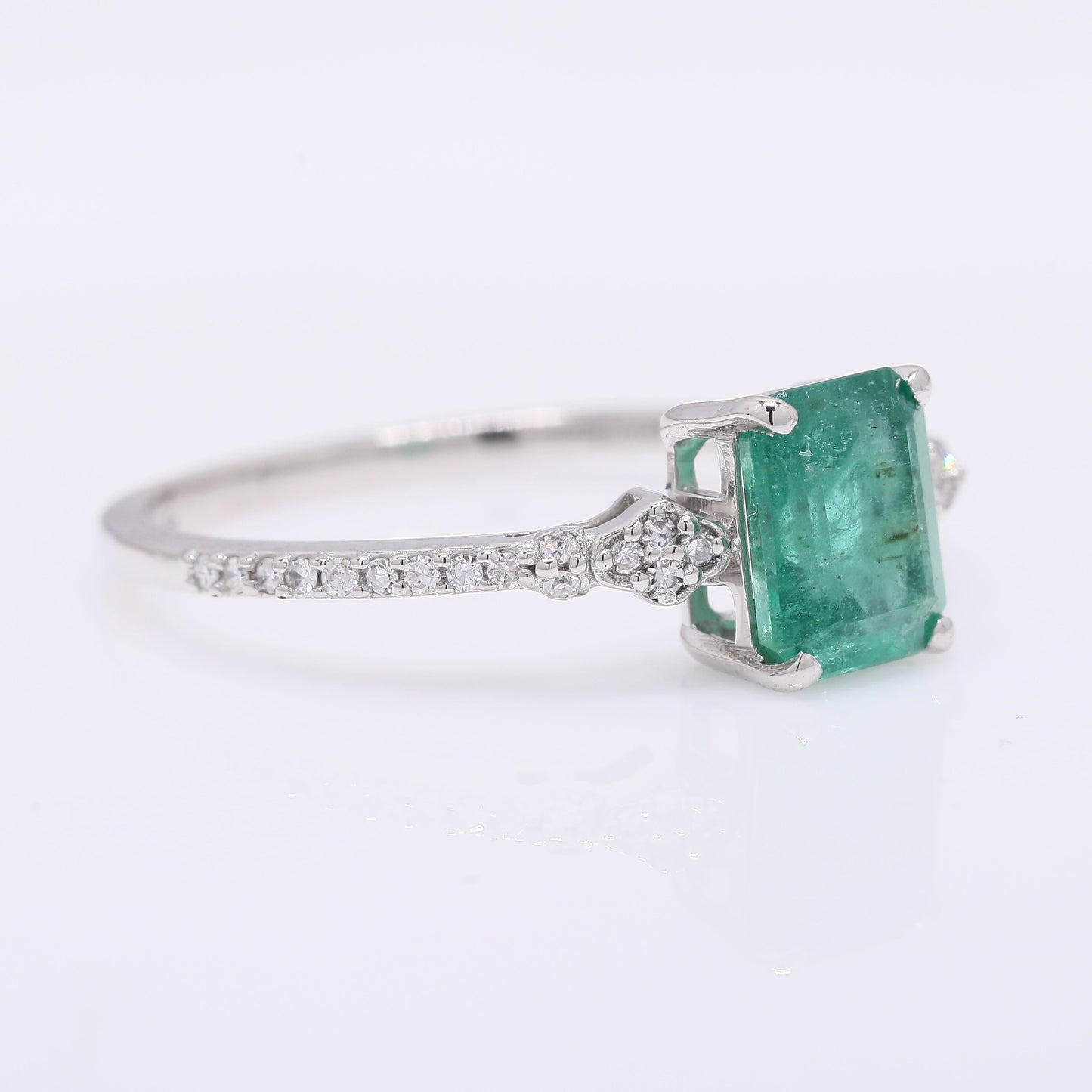 1.22 Ct Octagon Step Cut Natural Emerald 950 Platinum Ring