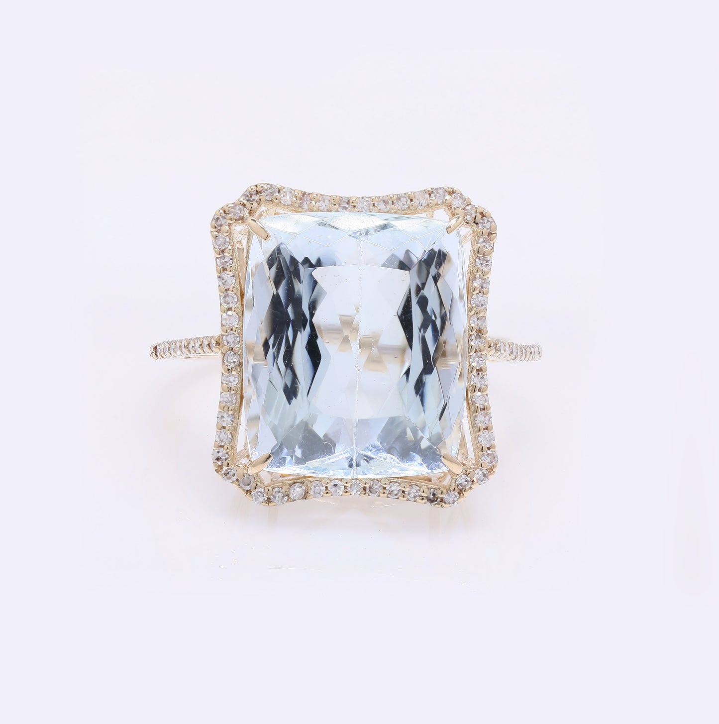 8.67 Ct Rectangular Cushion Mixed Cut Natural Beryl Aquamarine 14K Gold Ring