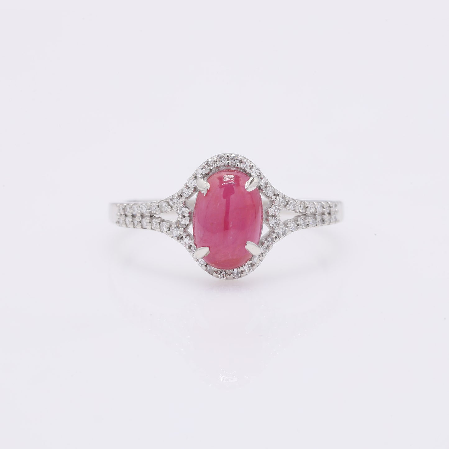 1.91 Ct Oval Cabochon Cut Natural Ruby 950 Platinum Ring
