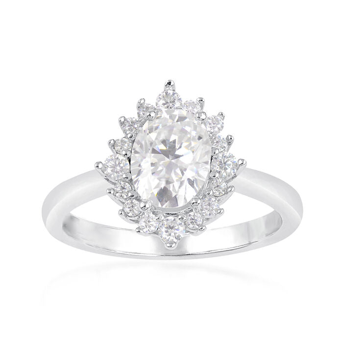 1.55 ct. t.w. Moissanite Halo Ring in Sterling Silver. Size 6