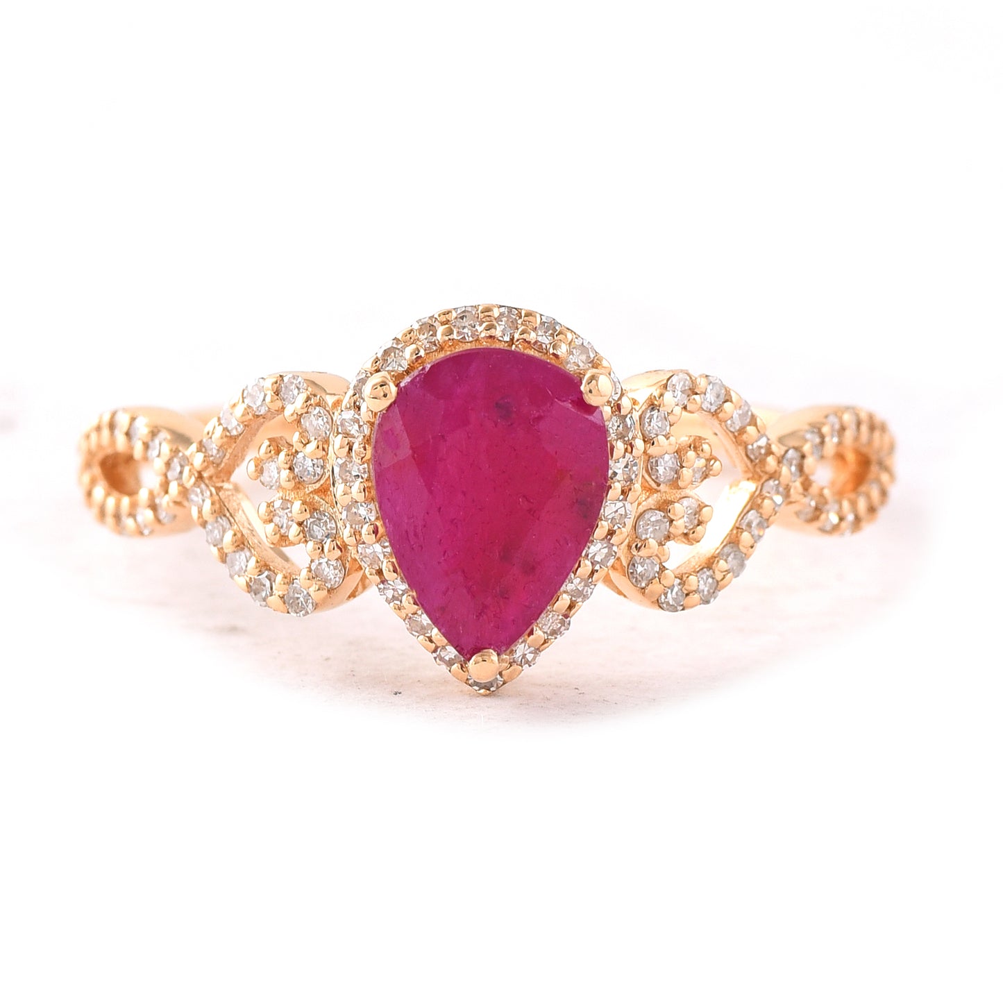1.42 Ct Pear Mixed Cut Natural Ruby 14K Gold Ring