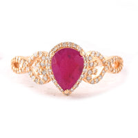 1.42 Ct Pear Mixed Cut Natural Ruby 14K Gold Ring
