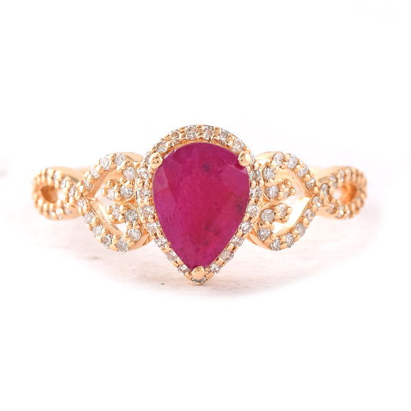 1.42 Ct Pear Mixed Cut Natural Ruby 14K Gold Ring