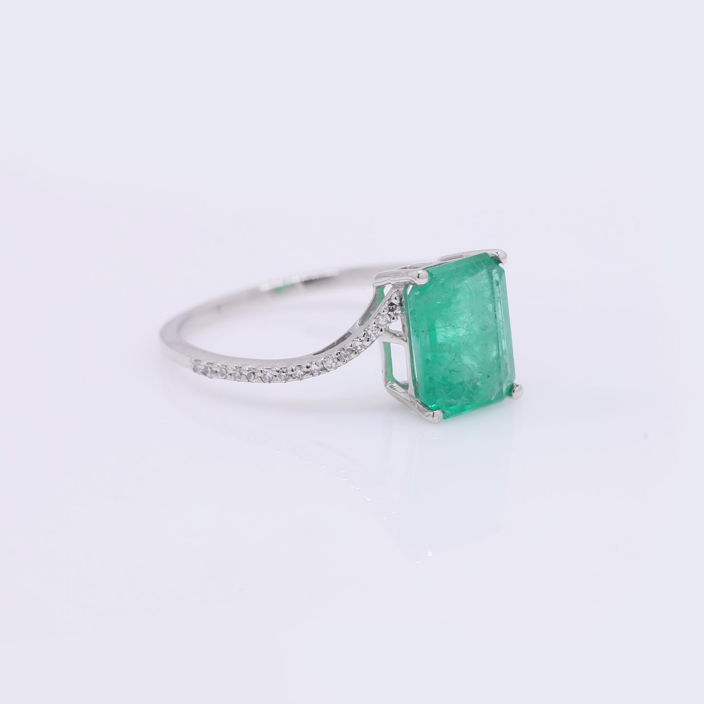 2.34 Ct Octagon Step Cut Natural Emerald 950 Platinum Ring