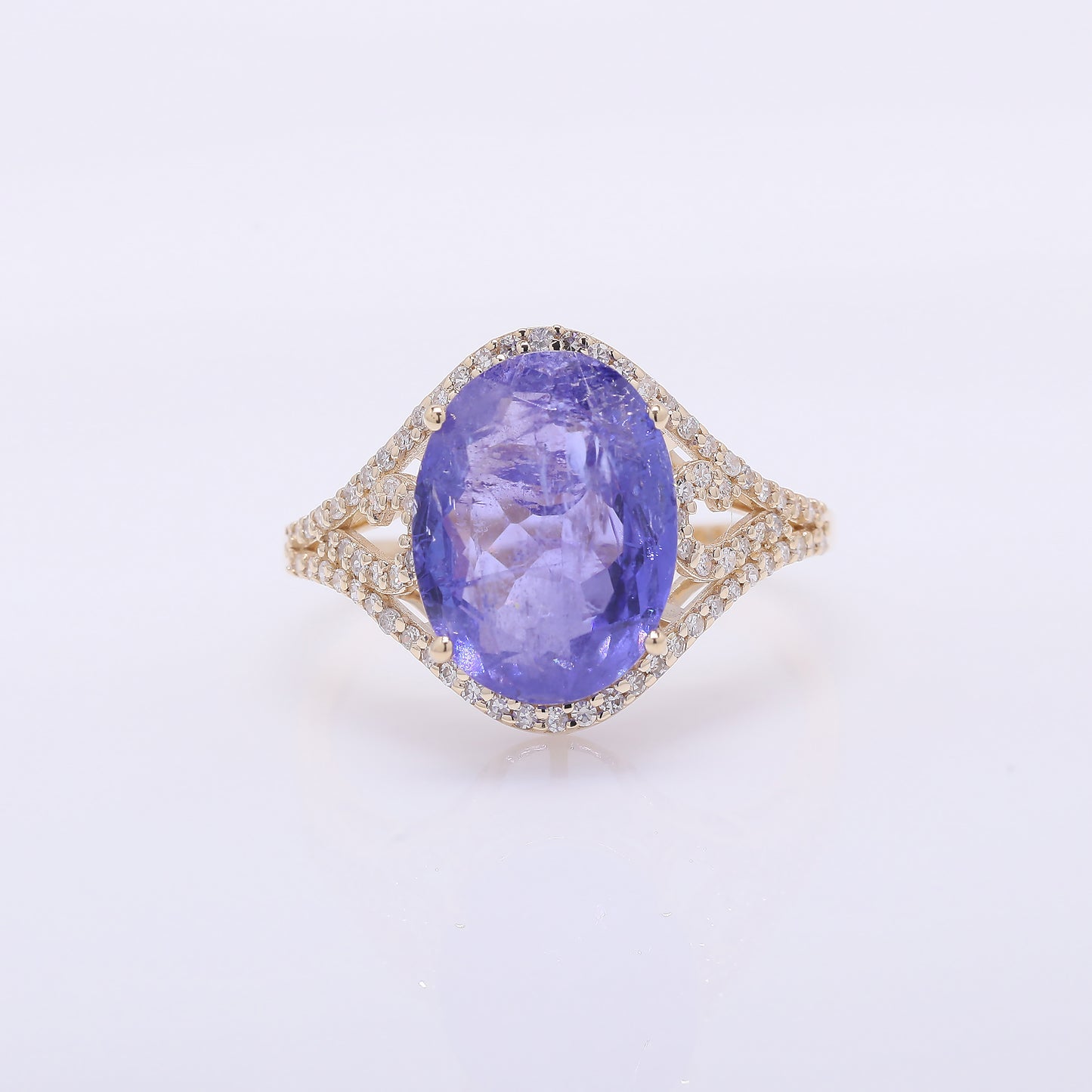 5.24 Ct Oval Mixed Cut Natural Tanzanite 14K Gold Ring