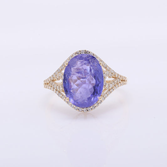5.24 Ct Oval Mixed Cut Natural Tanzanite 14K Gold Ring