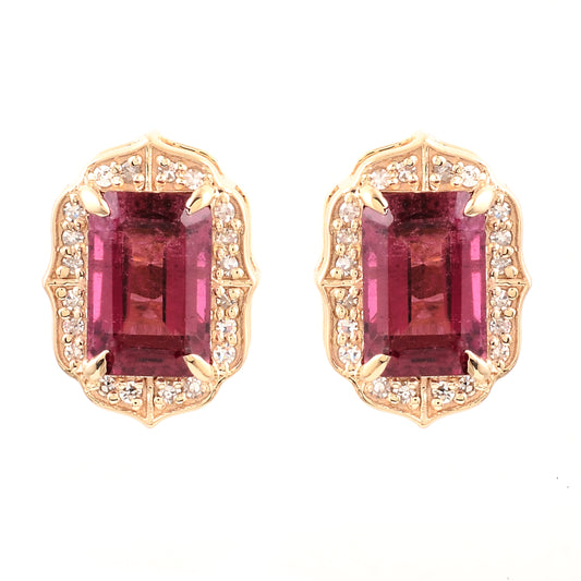 2.36 Ct Emerald Cut Natural Tourmaline 14K Gold Earrings