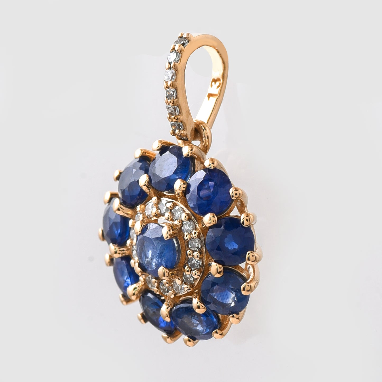 2.20 Ct Round Mixed Cut Natural Sapphire 14K Gold Pendant