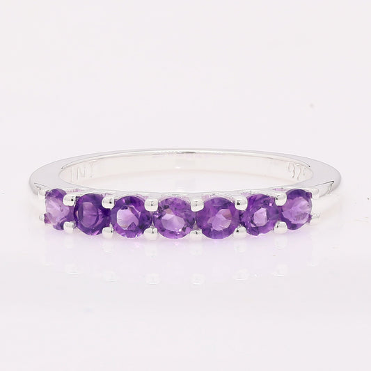 0.85 Ct Round Amethyst 925 Silver Ring