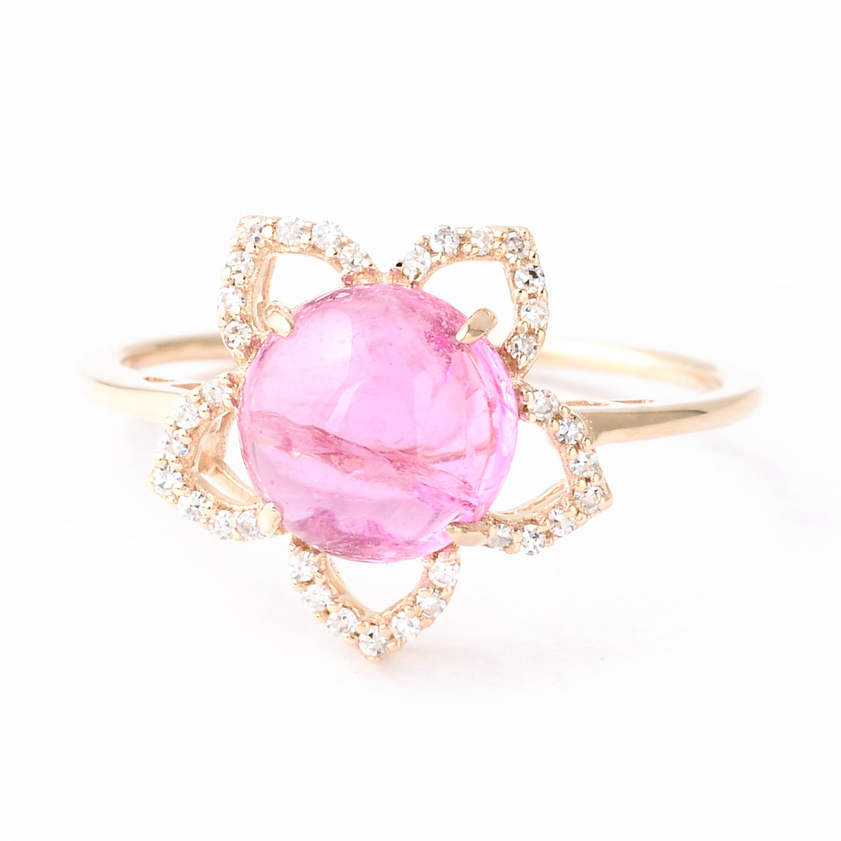 2.73 Ct Round Cabochon Natural Tourmaline 14K Gold Ring