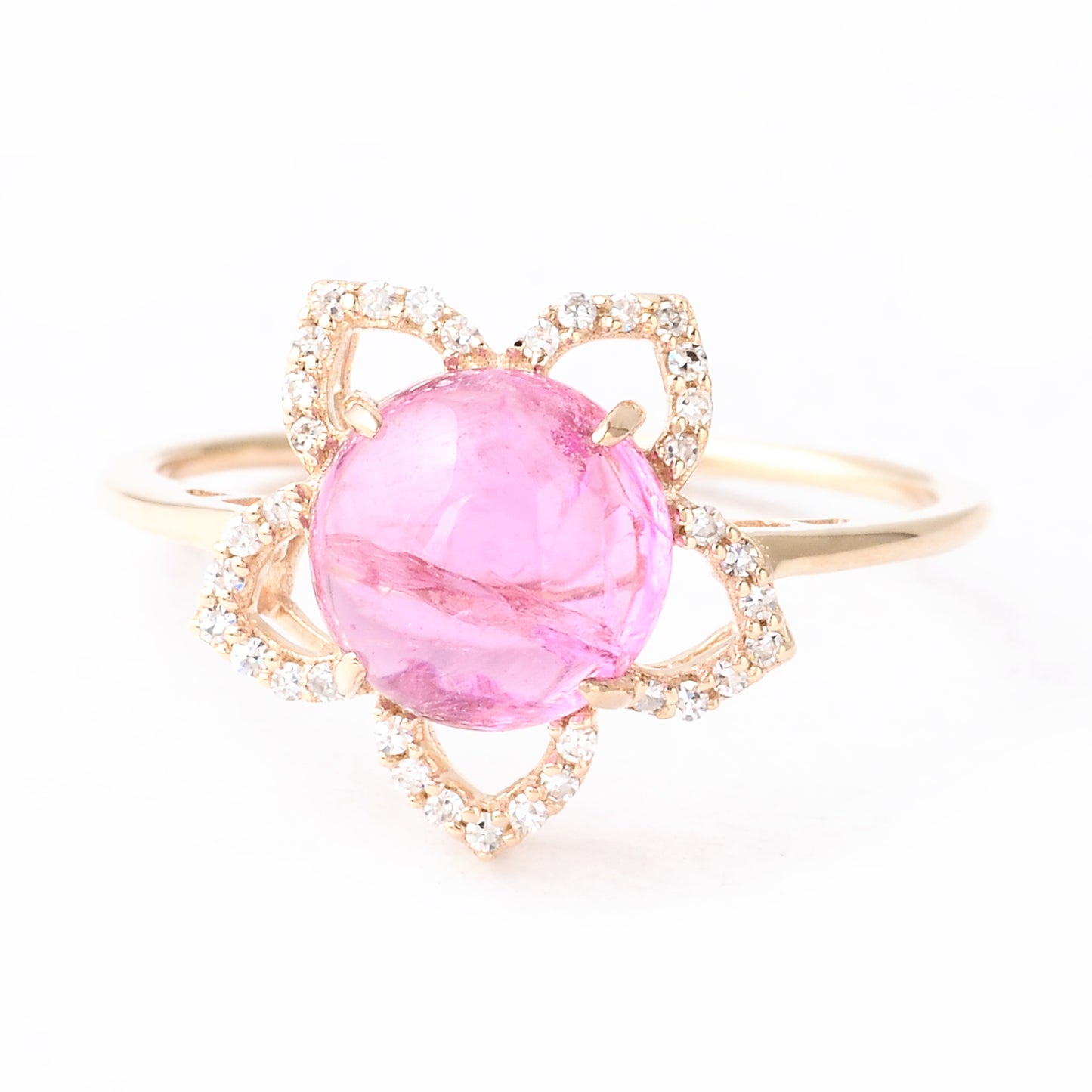 2.73 Ct Round Cabochon Natural Tourmaline 14K Gold Ring