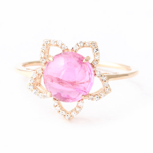 2.73 Ct Round Cabochon Natural Tourmaline 14K Gold Ring