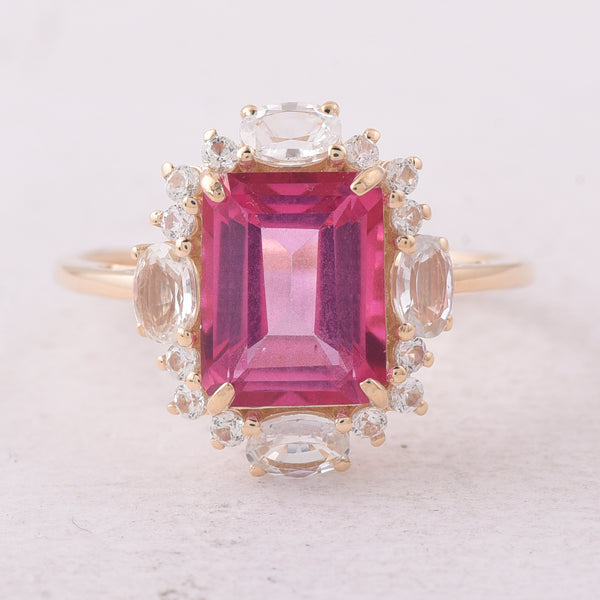 3.98 Ct Octagon Pink Topaz 9K Gold Ring