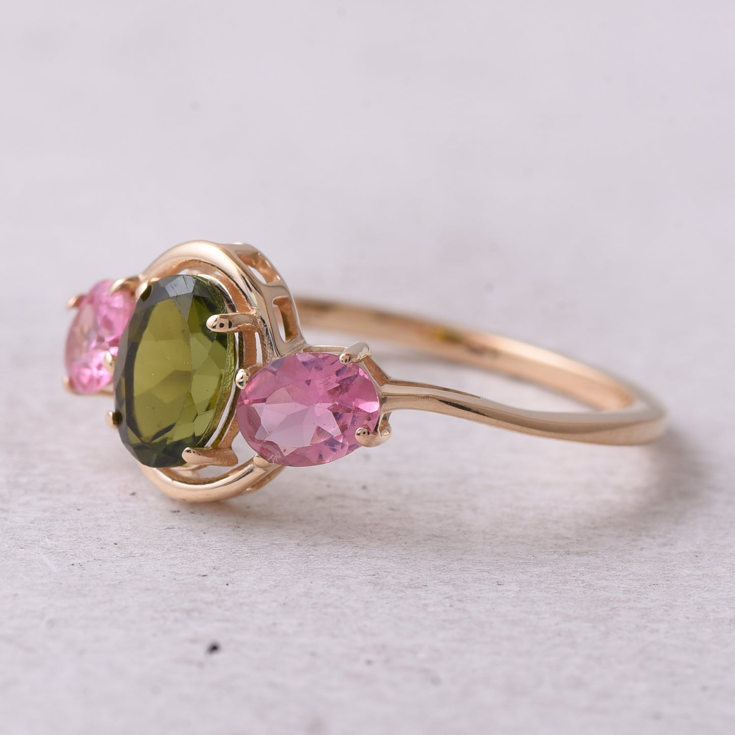 1.28 Ct Oval Natural Multi-Coloured Tourmaline 14K Gold Ring