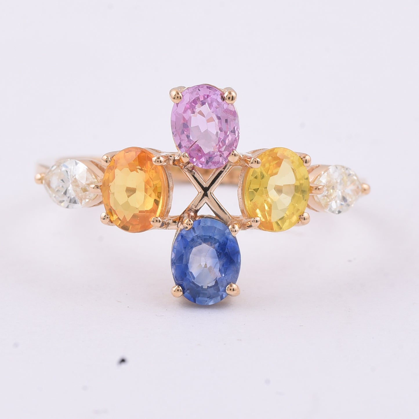 2.16 Ct Oval Natural Multi-Coloured Sapphire 14K Gold Ring