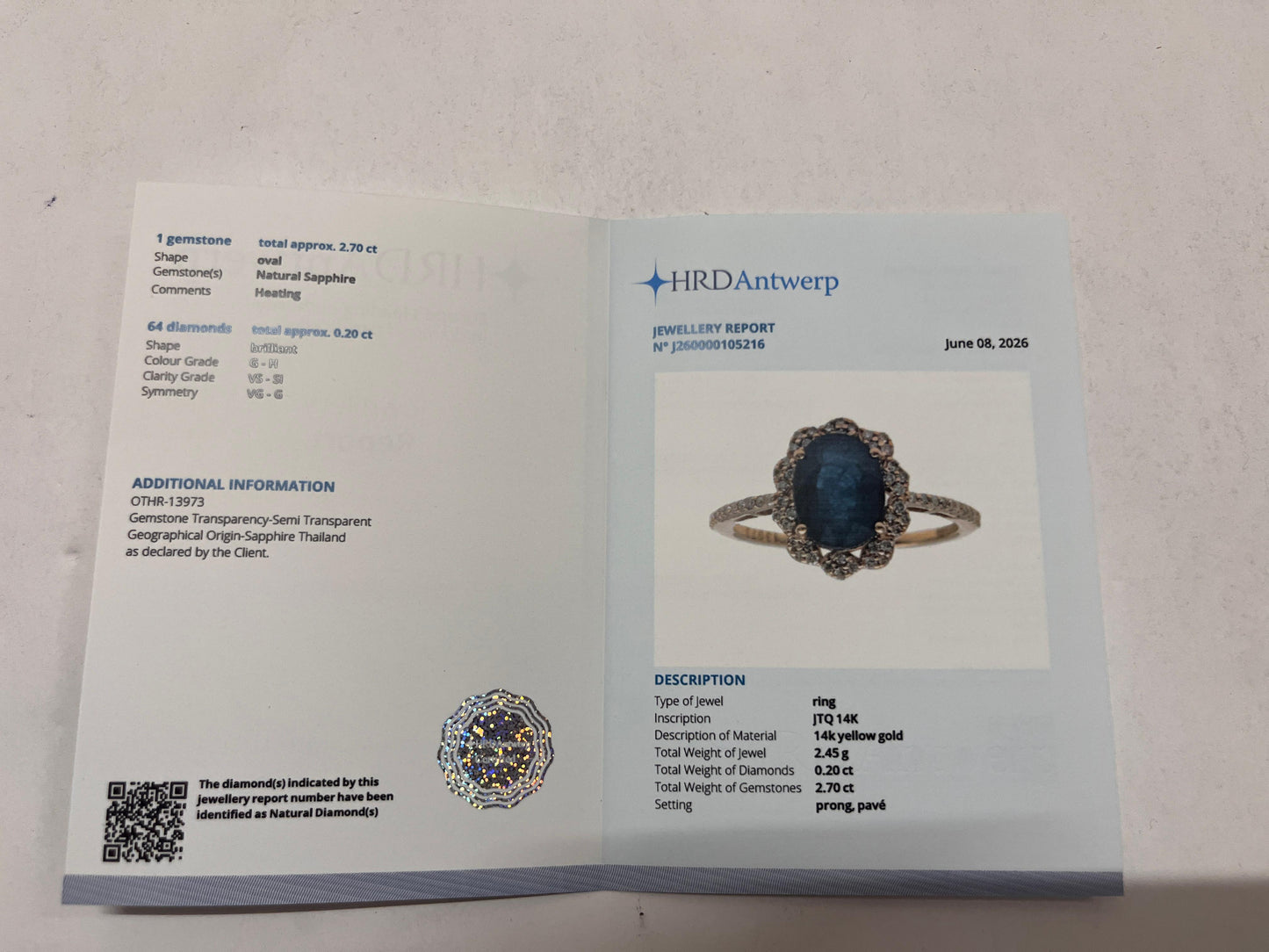 2.90 Ct Oval Mixed Cut Natural Sapphire 14K Gold Ring