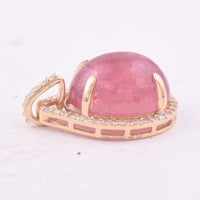 6.66 Ct Oval Cabochon Cut Natural Pink Tourmaline 14K Gold Pendant