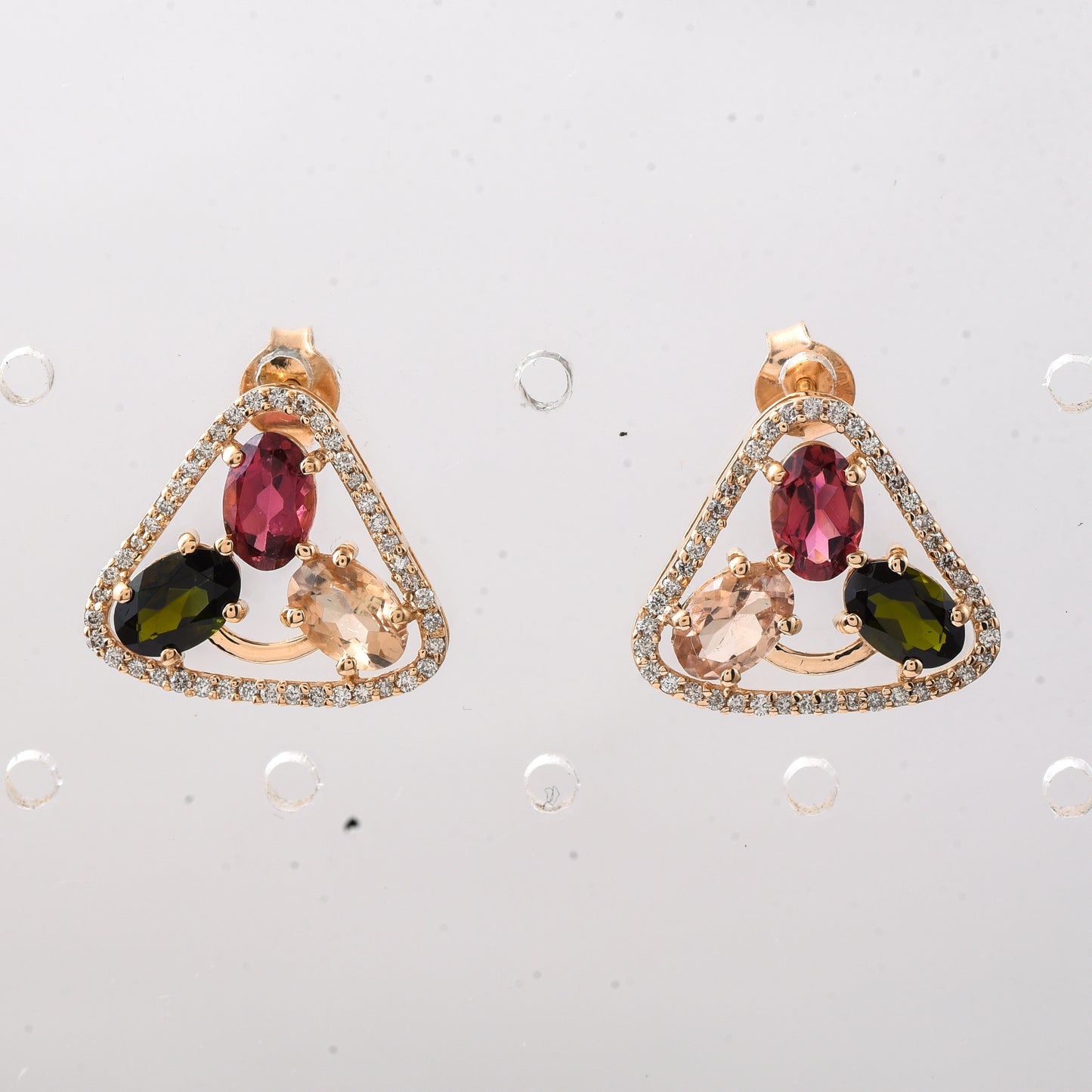 2.89 Ct Oval Mixed Cut Natural Multi-Coloured Tourmaline 14K Gold Earrings