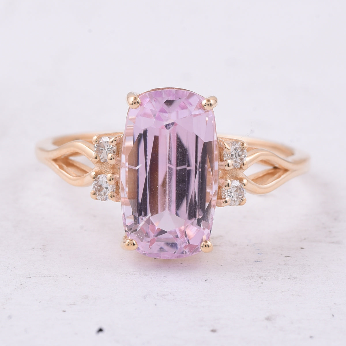 3.67 Ct Cushion Natural Kunzite 14K Gold Ring