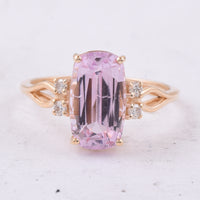 3.67 Ct Cushion Natural Kunzite 14K Gold Ring