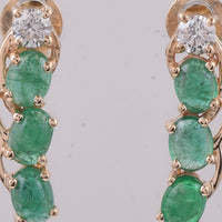 1.18 Ct Oval Cabochon Cut Natural Emerald 14K Gold Earrings