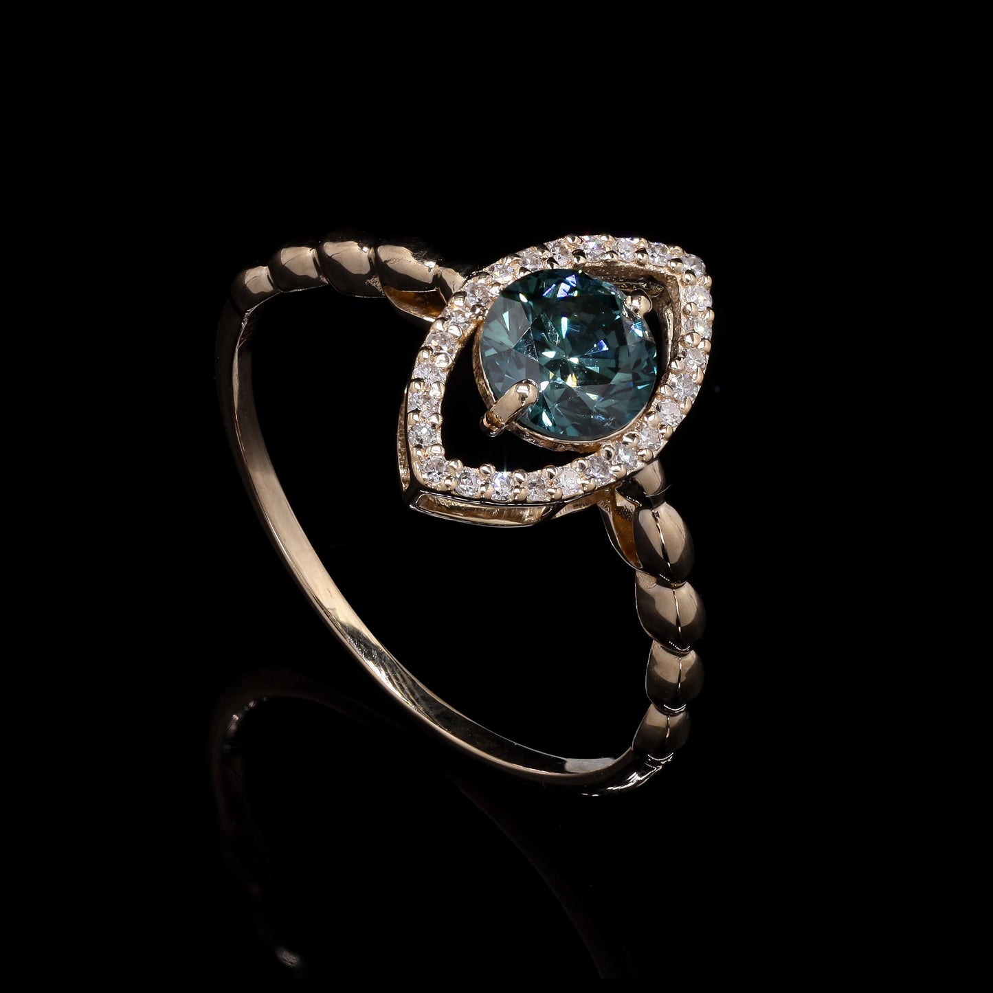 0.74 Ct Round Blue Diamond 14K Gold Ring