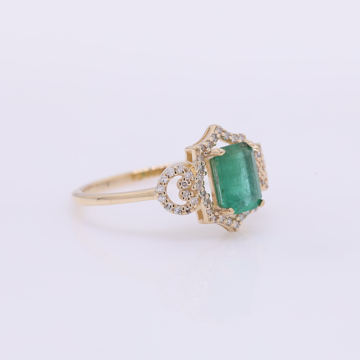 1.27 Ct Octagon Step Cut Natural Emerald 14K Gold Ring