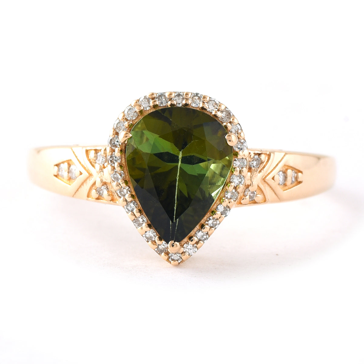 1.25 Ct Pear Mixed Cut Natural Green Tourmaline 14K Gold Ring