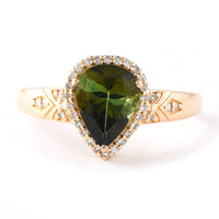 1.25 Ct Pear Mixed Cut Natural Green Tourmaline 14K Gold Ring