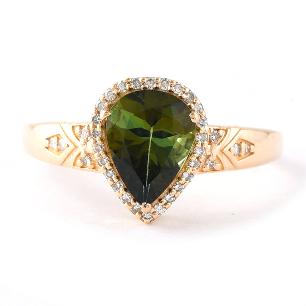 1.25 Ct Pear Mixed Cut Natural Green Tourmaline 14K Gold Ring