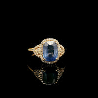 2.43 Ct Cushion Mixed Cut Natural Sapphire 14K Gold Ring