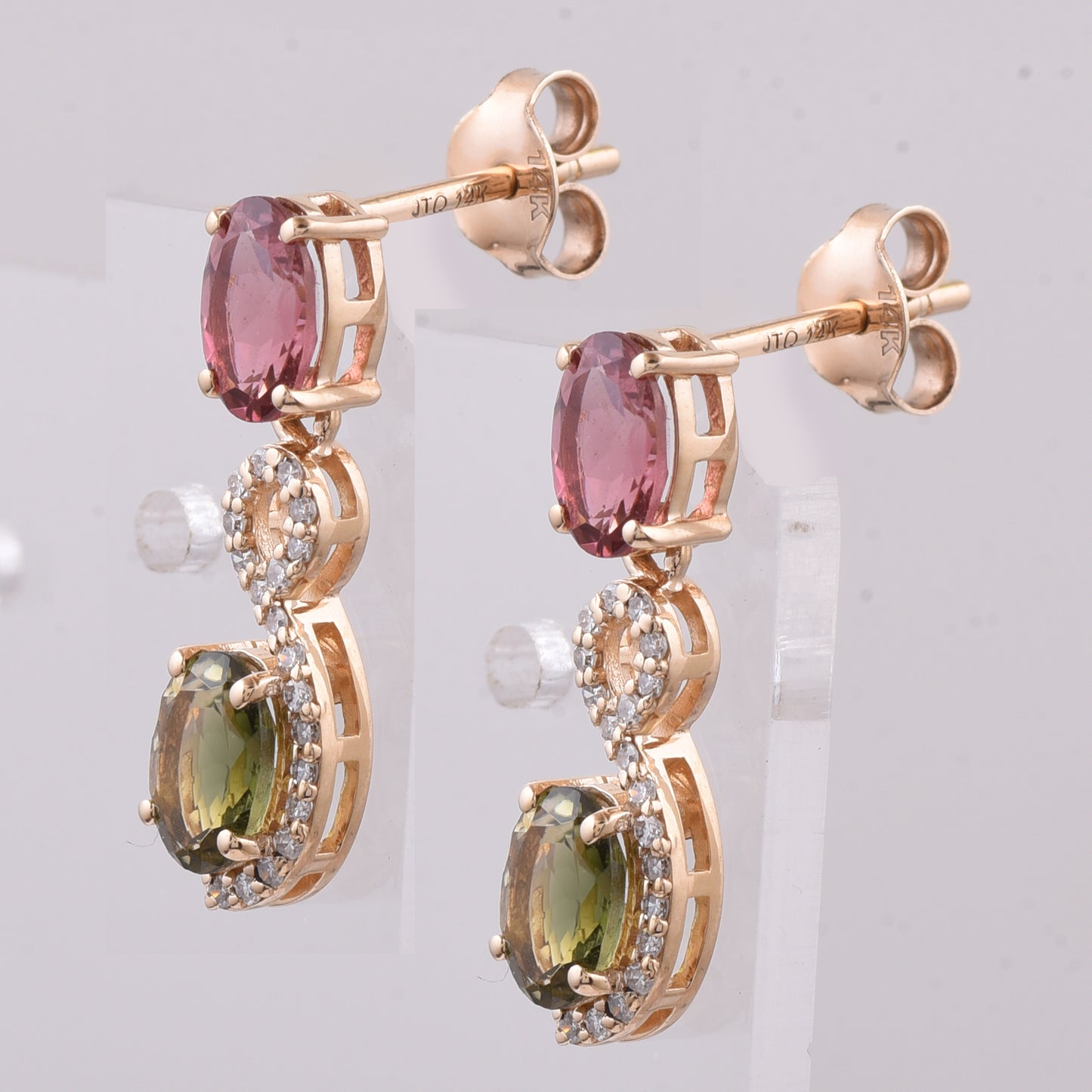 1.90 Ct Oval Natural Multi-Coloured Tourmaline 14K Gold Earrings