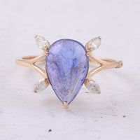 2.72 Ct Pear Cabochon Natural Tanzanite 14K Gold Ring