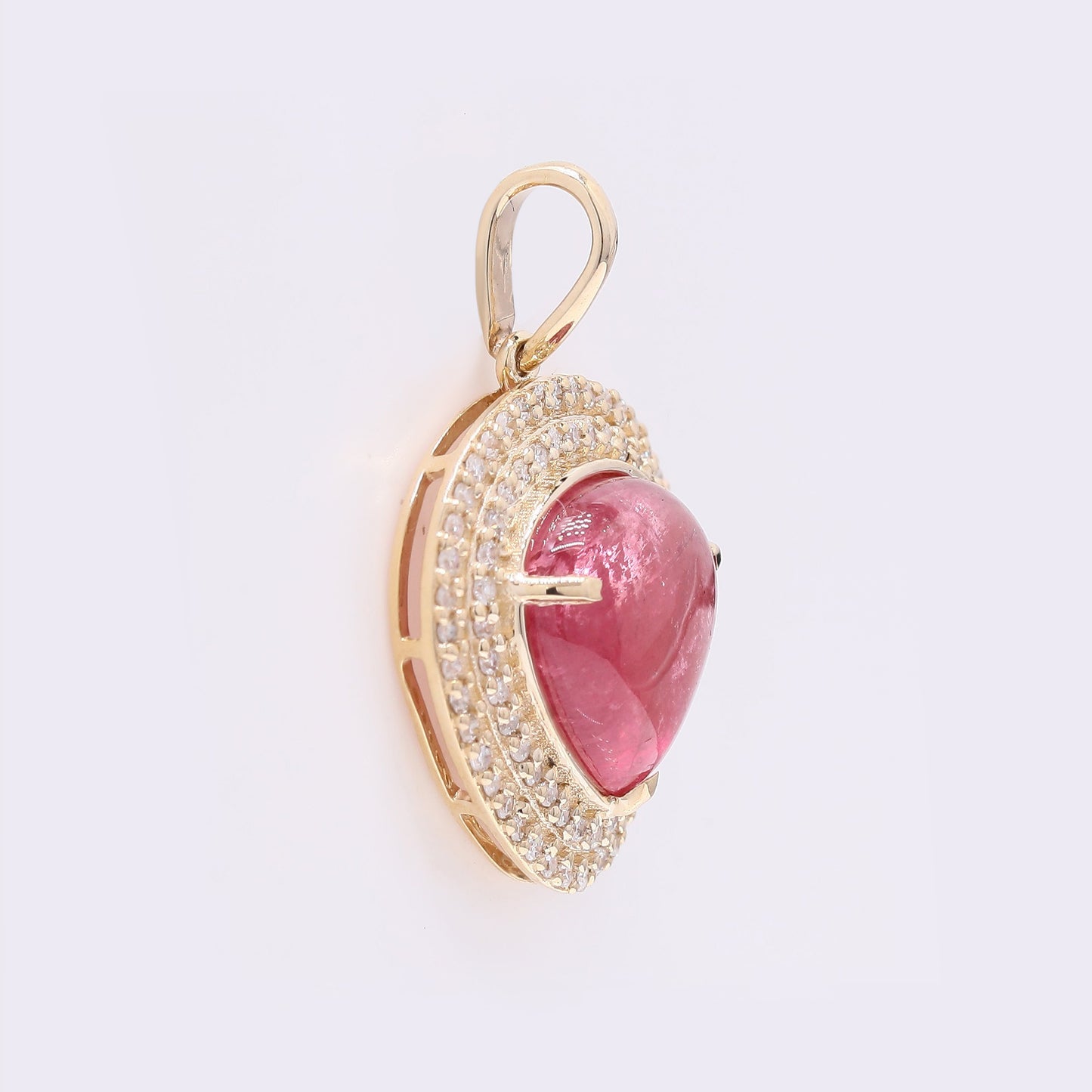 3.50 Ct Pear Cabochon Natural Tourmaline 14K Gold Pendant