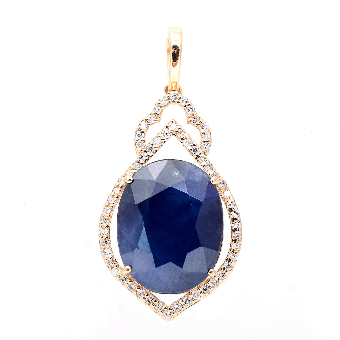 7.27 Ct Oval Mixed Cut Natural Sapphire 14K Gold Pendant