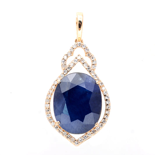 7.27 Ct Oval Mixed Cut Natural Sapphire 14K Gold Pendant