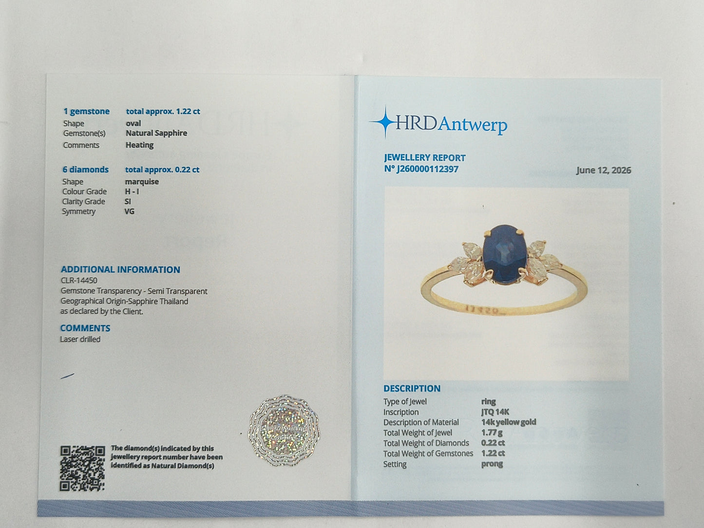 1.44 Ct Oval Natural Sapphire 14K Gold Ring